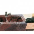 Lavello 2 vasche con scivolo scavato da unico blocco e sassi di fiume